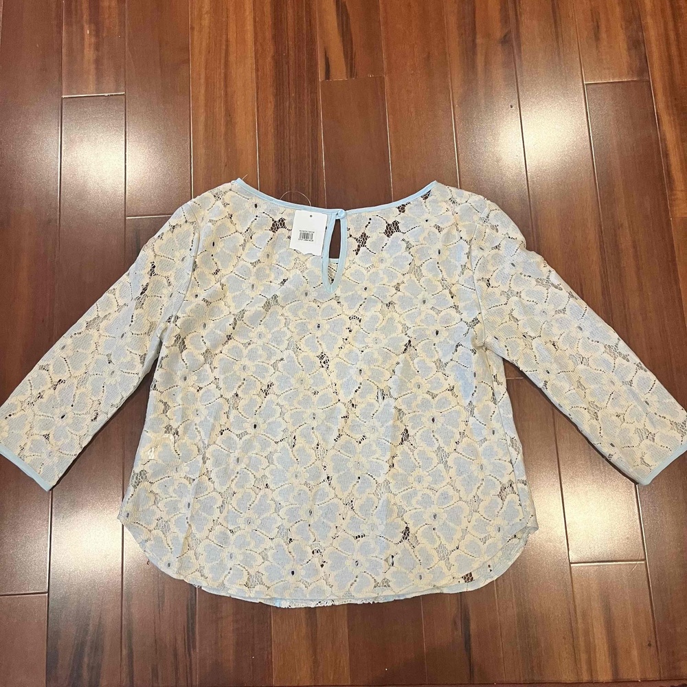 New Lush Nordstrom Light Blue Cream Embroidered Cropped Top Blouse Boho Sz S - Picture 3 of 10